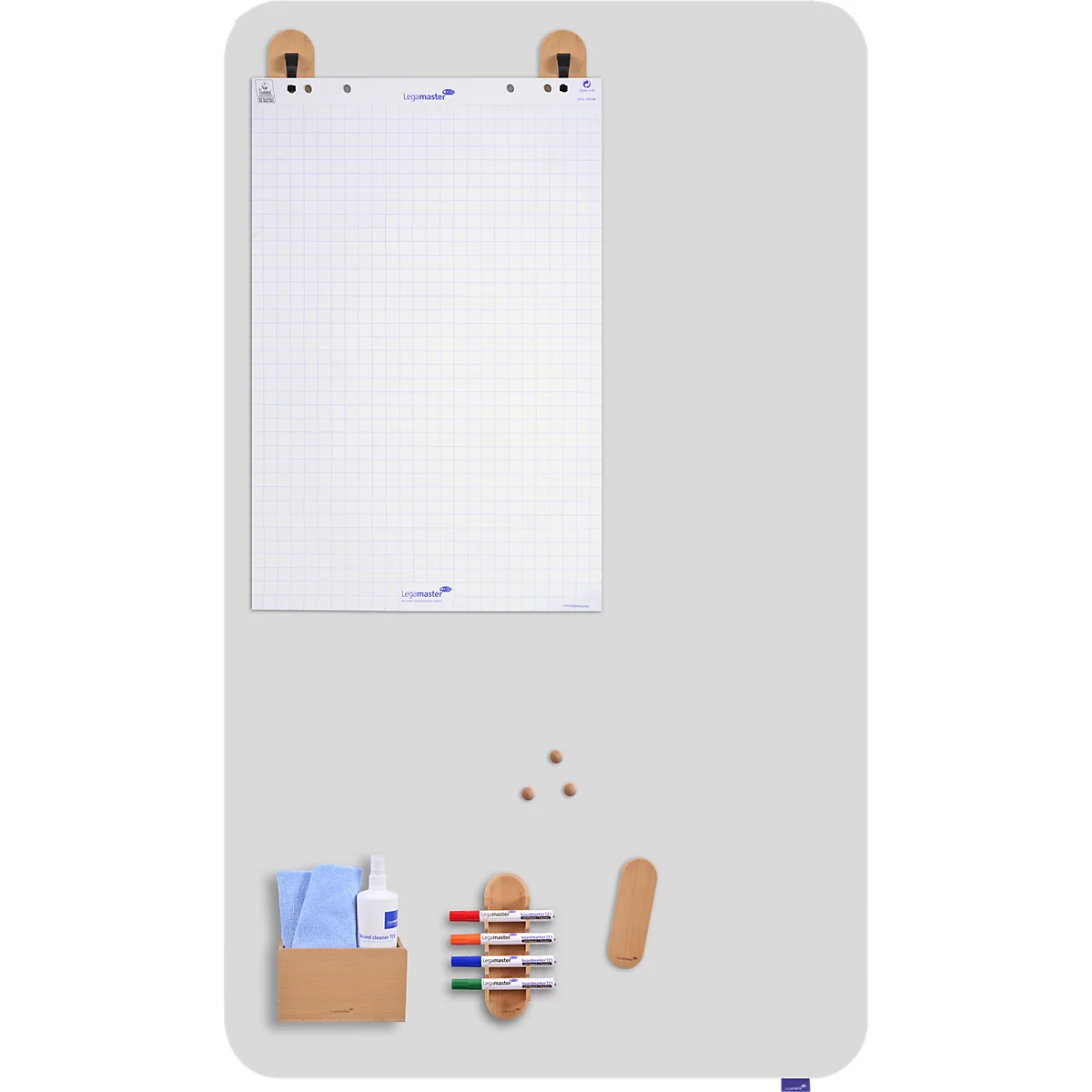Whiteboard papierhaak Legamaster WOODEN, magnetisch, 2 stuks, B 70 x D 20 x H 170 mm, beukenhout, gelakt